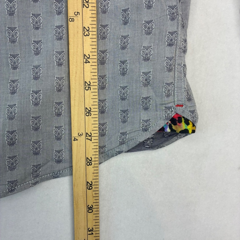 Robert Graham Shirt Mens XL Grey Tiki Mask Tailored Fit Cotton Button Down Long - Picture 7 of 8